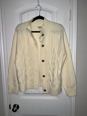 Talbots Cream Cable-Knit Button Cardigan